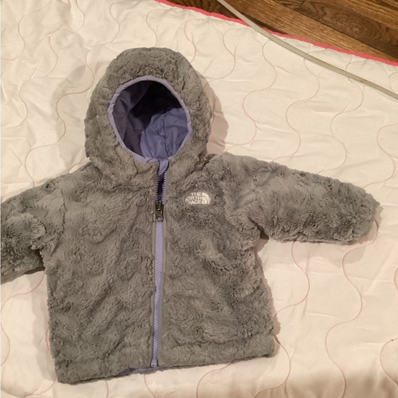 North Face infant reversible moss bud swirl hooded fleece winter jacket. Sz 3/6M - Picture 10 of 15